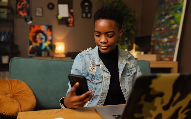 woman looking at phone