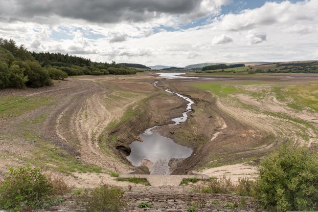 A reservoir with little water in it